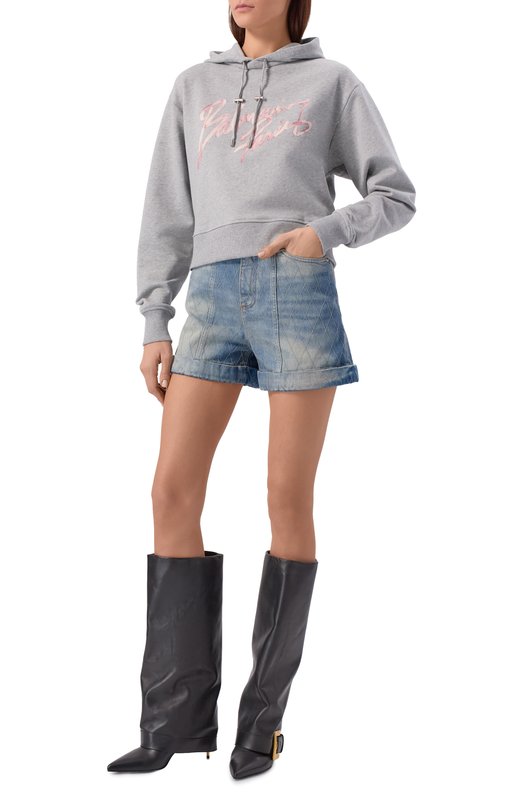 Хлопковое худи Balmain GF1JR030/BD43 Серый  GF1JR030/BD43 Фото 2