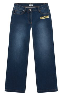 Детские джинсы MOSCHINO синего цвета, арт. HDP04E/LXE16/4A-8A | Фото 1 (Материал внешний: Хлопок; Материал сплава: Проставлено; Нос: Не проставлено; Региональные ограничения белый список (Axapta Mercury): Не проставлено)