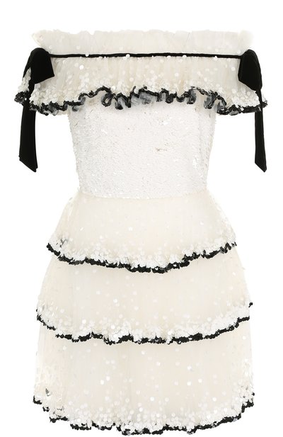 Приталенное мини-платье с открытыми плечами и пайетками VALENTINO, арт. QB2VAIH01ED, фото 1