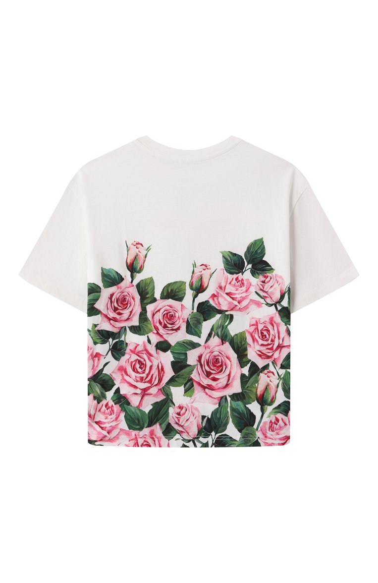 Детская хлопковая футболка DOLCE & GABBANA белого цвета, арт. L5JTNL/II7GI/8-14 | Фото 2 (Рукава: Короткие; Драгоценные камни: Проставлено; Материал сплава: Проставлено; Девочки Кросс-КТ: футболка-одежда; Материал внешний: Хлопок; Ростовка одежда: 10 - 11 лет | 140 - 146см, 13 - 15 лет | 158 см, 8 лет | 128 см)