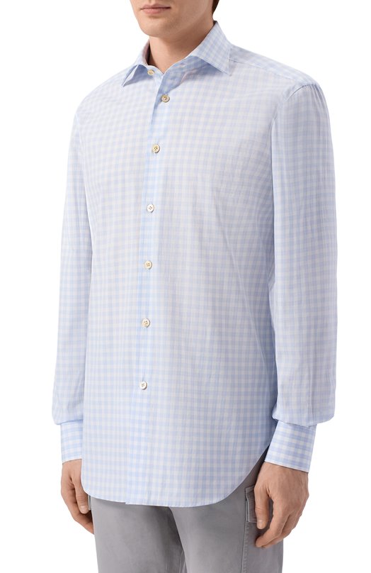 Хлопковая рубашка Kiton UCCH09623 Голубой  UCCH09623 Фото 3