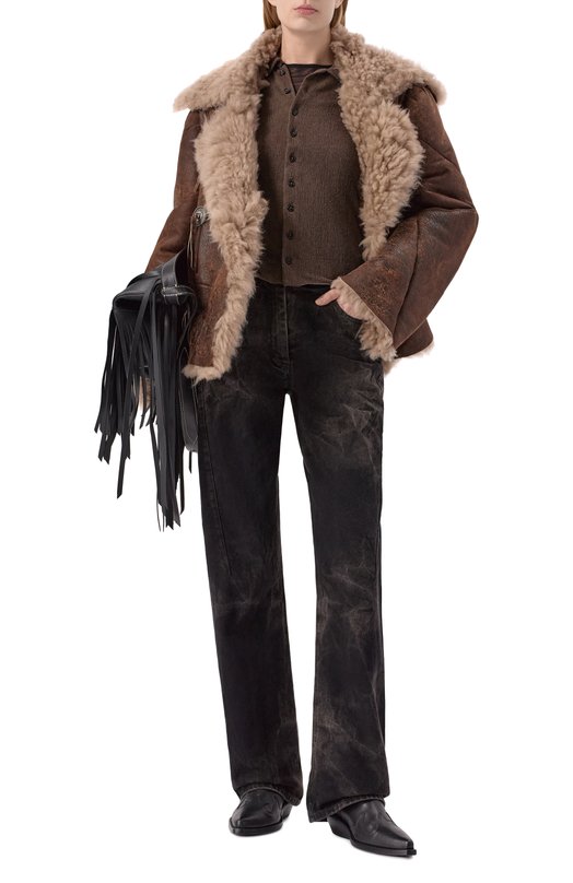 Шерстяная рубашка Ann Demeulemeester B0013581/FA619 Коричневый  B0013581/FA619 Фото 2