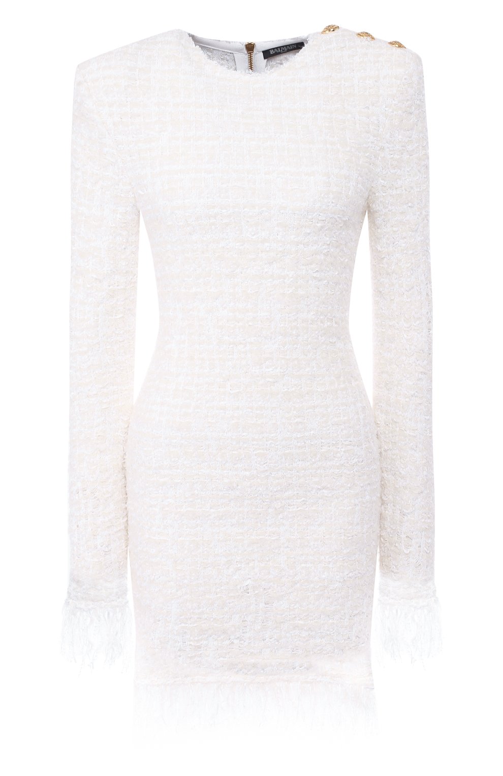 Буклированное платье BALMAIN белого цвета по цене 238500 руб., арт. RF16605/K290, фото 1 Буклированное платье BALMAIN, арт. RF16605/K290, фото 1