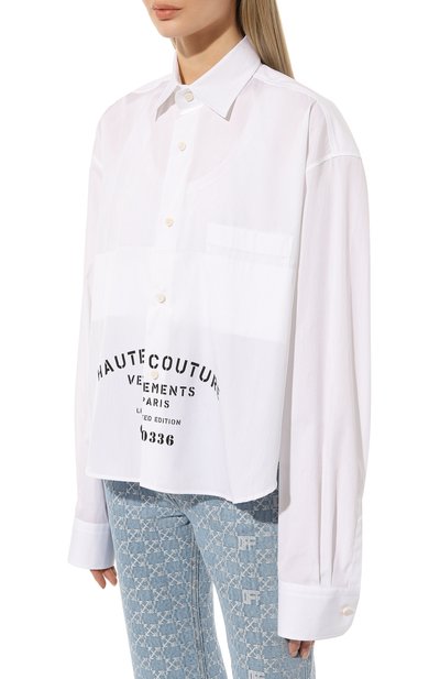 Хлопковая рубашка VETEMENTS белого цвета по цене 87900 руб., арт. UE63SH461W, фото 3 Хлопковая рубашка VETEMENTS, арт. UE63SH461W, фото 3