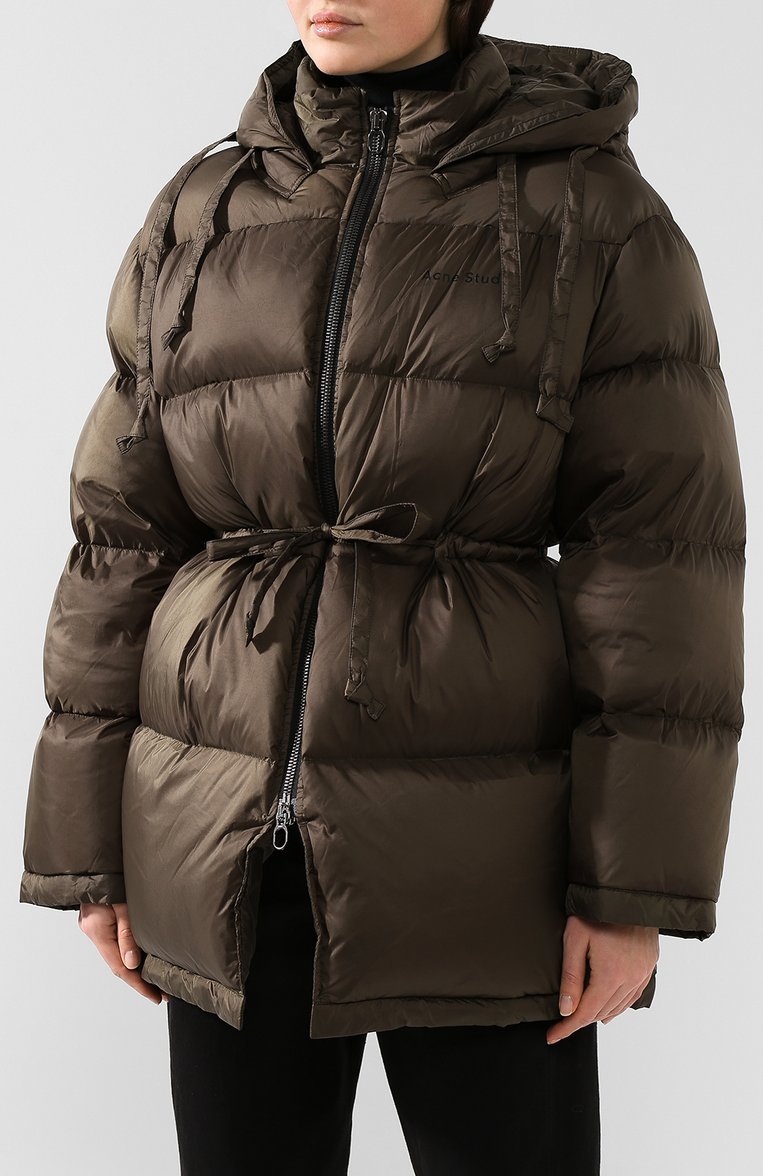 Женский пуховик ACNE STUDIOS хаки цвета, арт. A90005 | Фото 3 (Материал внешний: Синтетический материал; Материал подклада: Синтетический материал; Рукава: Длинные; Длина (верхняя одежда): Короткие; Кросс-КТ: Пуховик; Статус проверки: Проверена категория; Материал утеплителя: Пух и перо)