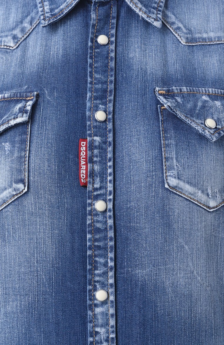 Женская джинсовая рубашка DSQUARED2 синего цвета, арт. S75DL0894/S30341 | Фото 6 (Рукава: Длинные; Материал сплава: Проставлено; Длина (для топов): Стандартные; Драгоценные камни: Проставлено; Принт: Без принта; Стили: Кэжуэл; Женское Кросс-КТ: Рубашка-одежда; Кросс-КТ: Деним; Материал внешний: Деним, Хлопок)