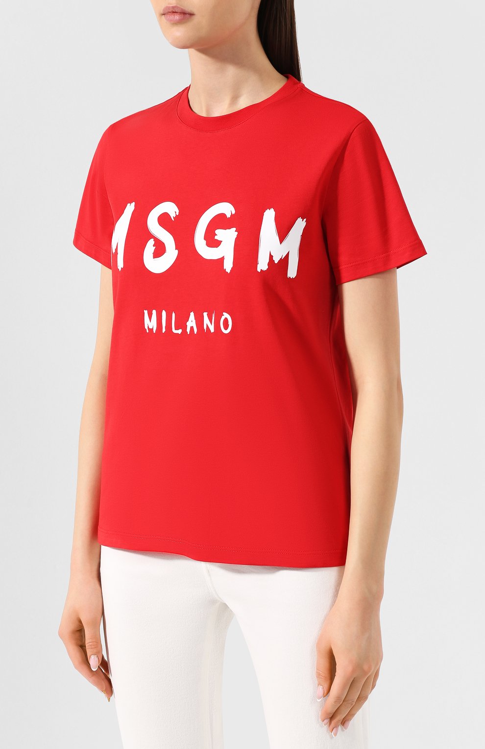 Хлопковая футболка MSGM красного цвета по цене 7240 руб., арт. 2642MDM160 195298, фото 3 Хлопковая футболка MSGM, арт. 2642MDM160 195298, фото 3