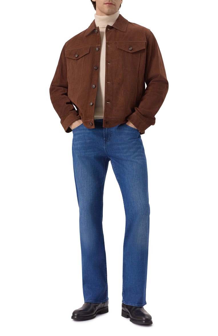 Мужские джинсы brett 7 FOR ALL MANKIND синего цвета, арт. 7T122R51 | Фото 2 (Длина (брюки, джинсы): Стандартные; Материал внешний: Хлопок, Деним; Кросс-КТ: Деним; Детали: Делаве; Силуэт М (брюки): Прямые; Стили: Повседневный; Автоматизация ТО: Проставлено; Автоматизация состава: Проставлено)