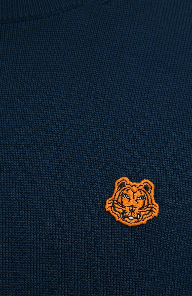 Мужской шерстяной джемпер KENZO темно-синего цвета, арт. FB65PU6423TA | Фото 5 (Материал внешний: Шерсть; Мужское Кросс-КТ: Джемперы; Принт: Без принта; Рукава: Длинные; Вырез: Круглый; Стили: Кэжуэл; Длина (для топов): Стандартные)