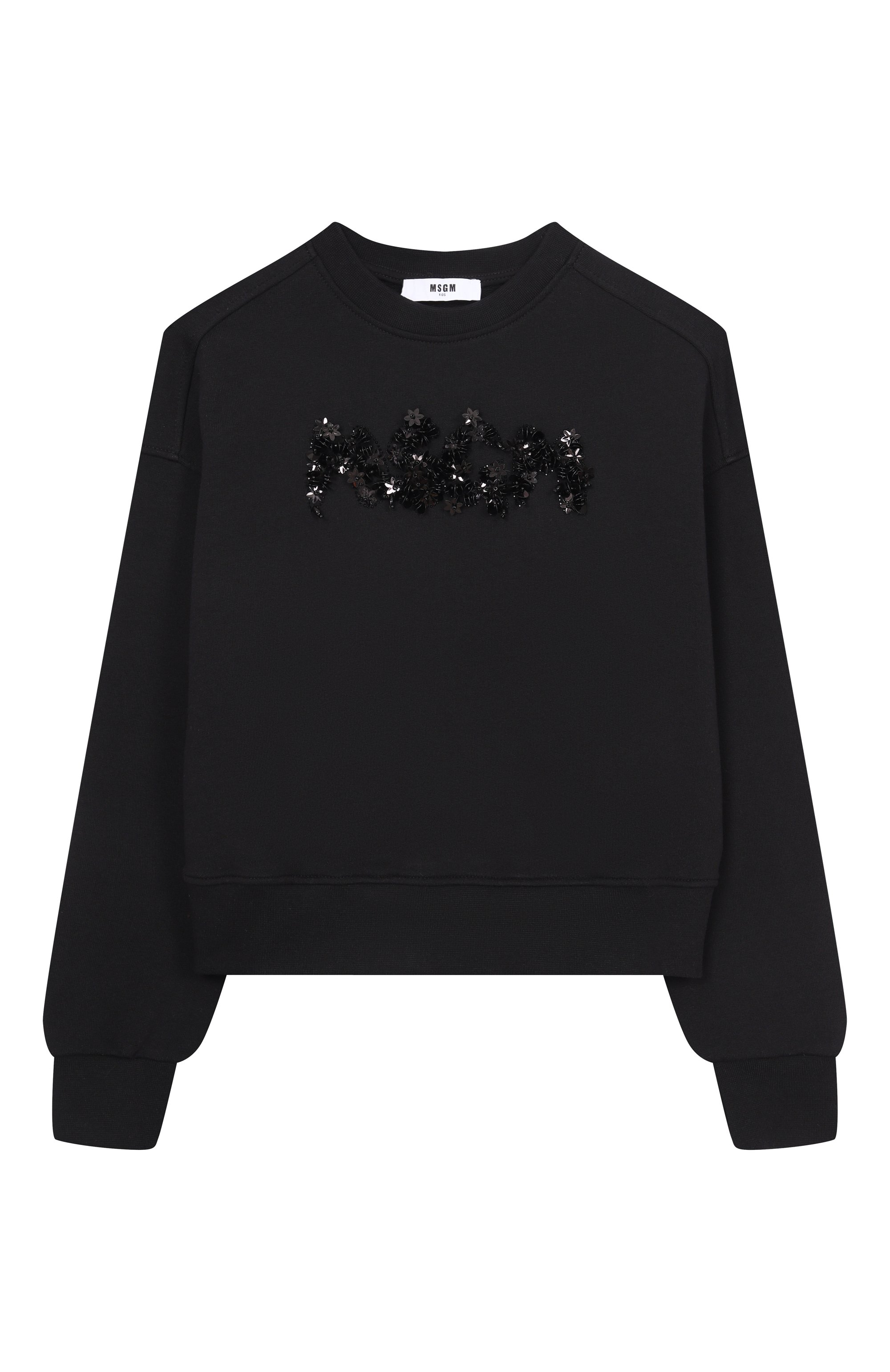 Хлопковый свитшот MSGM KIDS черного цвета по цене 15600 руб., арт. S6MSJGSW088, фото 1 Хлопковый свитшот MSGM KIDS, арт. S6MSJGSW088, фото 1