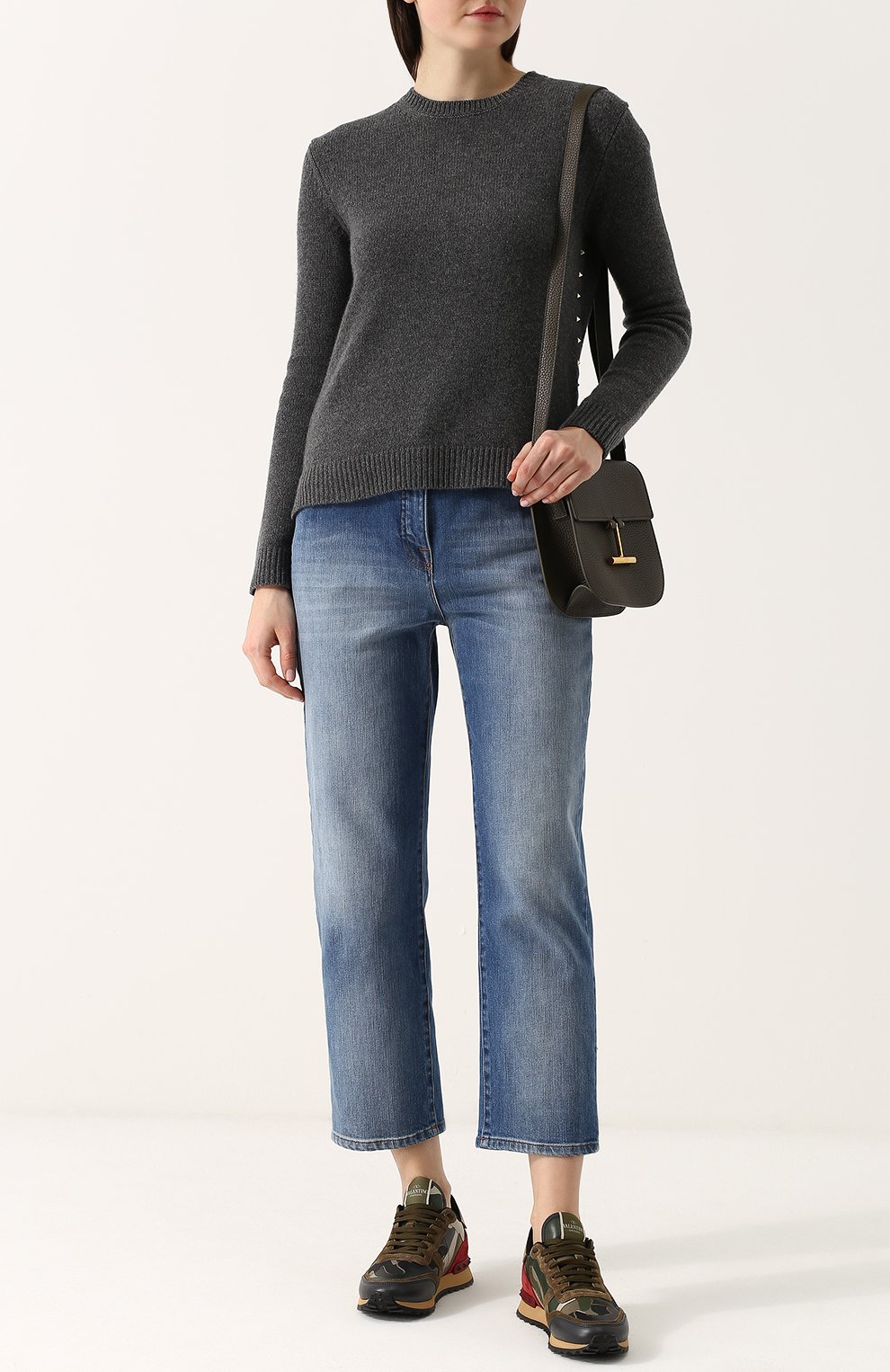 Укороченные джинсы прямого кроя с потертостями VALENTINO, арт. PB3DD03G/2PY, фото 2