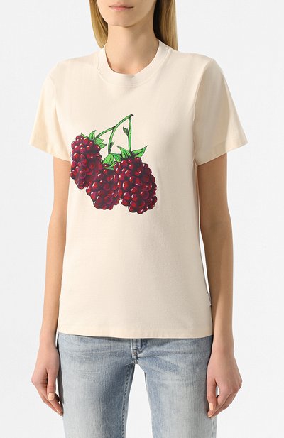 Хлопковая футболка LANVIN кремового цвета по цене 39200 руб., арт. RW-T0662J-JU03-P20, фото 3 Хлопковая футболка LANVIN, арт. RW-T0662J-JU03-P20, фото 3