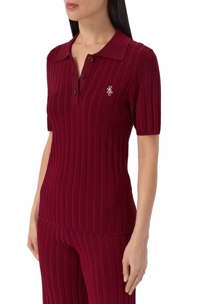 Поло из вискозы SPORTY AND RICH бордового цвета по цене 28600 руб., арт. WS06975326RE02, фото 3 Поло из вискозы SPORTY AND RICH, арт. WS06975326RE02, фото 3