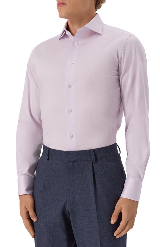 Хлопковая сорочка Zegna 9MS0BA/901351A9 Сиреневый  9MS0BA/901351A9 Фото 3
