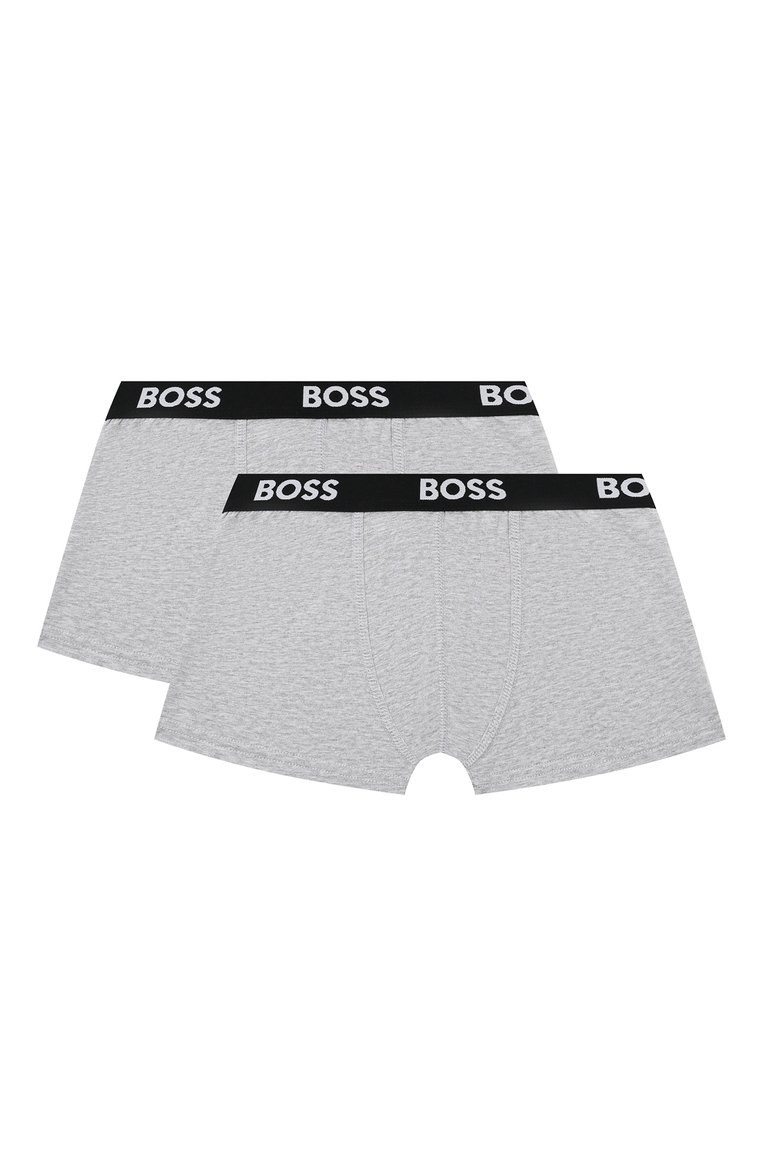 Детские комплект из двух боксеров BOSS светло-серого цвета, арт. J20422/6A-12A | Фото 1 (Рукава: Короткие; Материал внешний: Хлопок; Драгоценные камни: Проставлено; Материал сплава: Проставлено; Ростовка одежда: 9 лет | 134 см, 12 лет | 152 см, 5 лет | 110 см, 8 лет | 128 см)