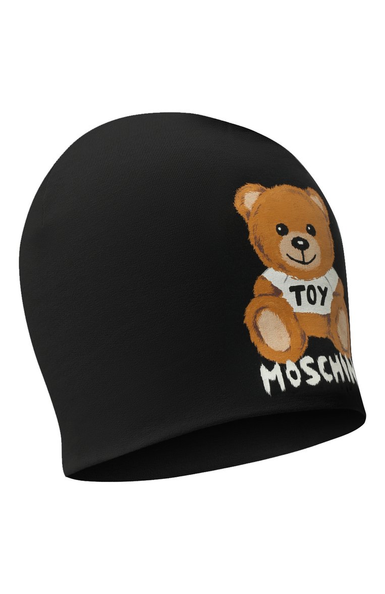 Детского хлопковая шапка MOSCHINO черного цвета, арт. HSX00Z/LDA16 | Фото 1 (Материал: Хлопок, Текстиль; Тематический товар: Teddy Bear; Нос: Не проставлено)