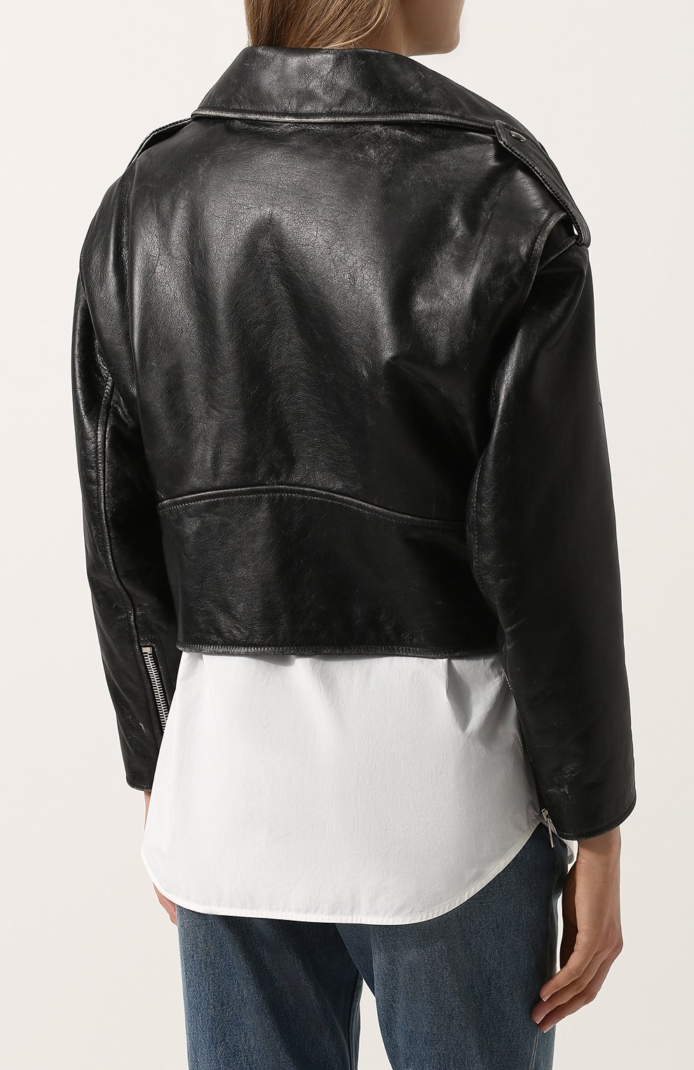 Кожаная куртка свободного кроя с косой молнией BALENCIAGA, арт. 502557/TXH07, фото 4