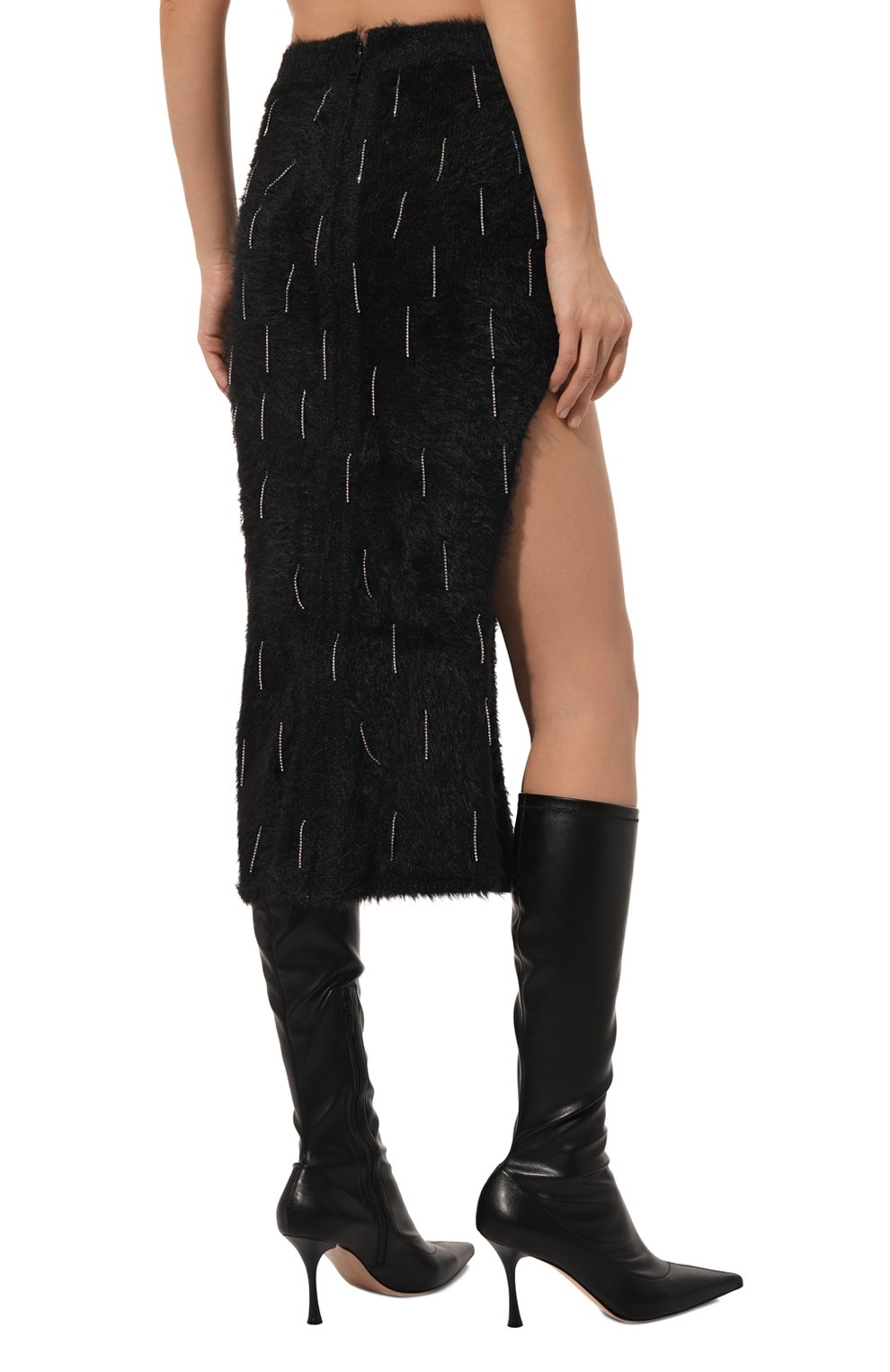 Юбка с отделкой стразами DAVID KOMA черного цвета по цене 55100 руб., арт. PF24DKKN02S, фото 4 Юбка с отделкой стразами DAVID KOMA, арт. PF24DKKN02S, фото 4