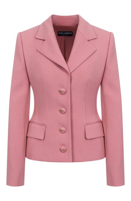 Женский шерстяной жакет DOLCE & GABBANA розового цвета, арт. F27DST/FU2L8 | Фото 1 (Длина (для топов): Стандартные; Материал внешний: Шерсть; Рукава: Длинные; Материал сплава: Проставлено; Драгоценные камни: Проставлено)