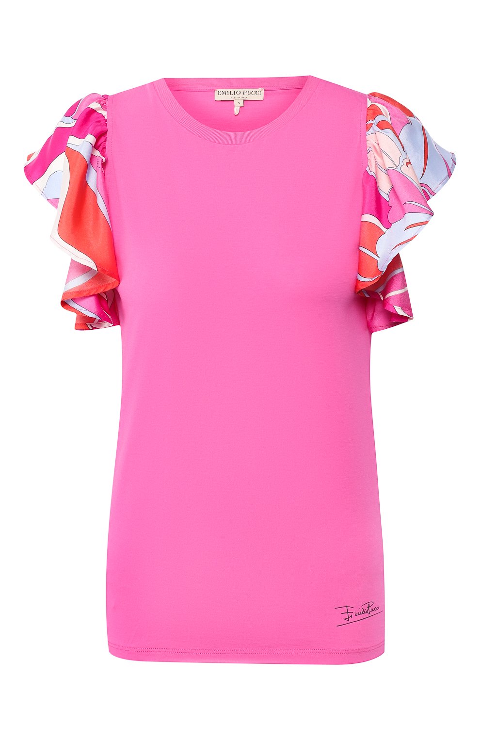 Хлопковая футболка EMILIO PUCCI фуксия цвета по цене 26200 руб., арт. 9EJP10/9E986, фото 1 Хлопковая футболка EMILIO PUCCI, арт. 9EJP10/9E986, фото 1