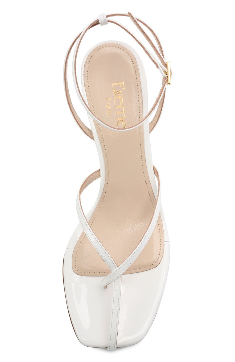 Женские кожаные босоножки ficelle ELLEME белого цвета, арт. FICELLE ANKLE STRAP PATENT/LEATHER | Фото 5 (Материал внутренний: Натуральная кожа; Каблук высота: Средний; Каблук тип: Устойчивый; Подошва: Плоская; Региональные ограничения белый список (Axapta Mercury): Не проставлено; Материал внешний: Натуральная кожа)