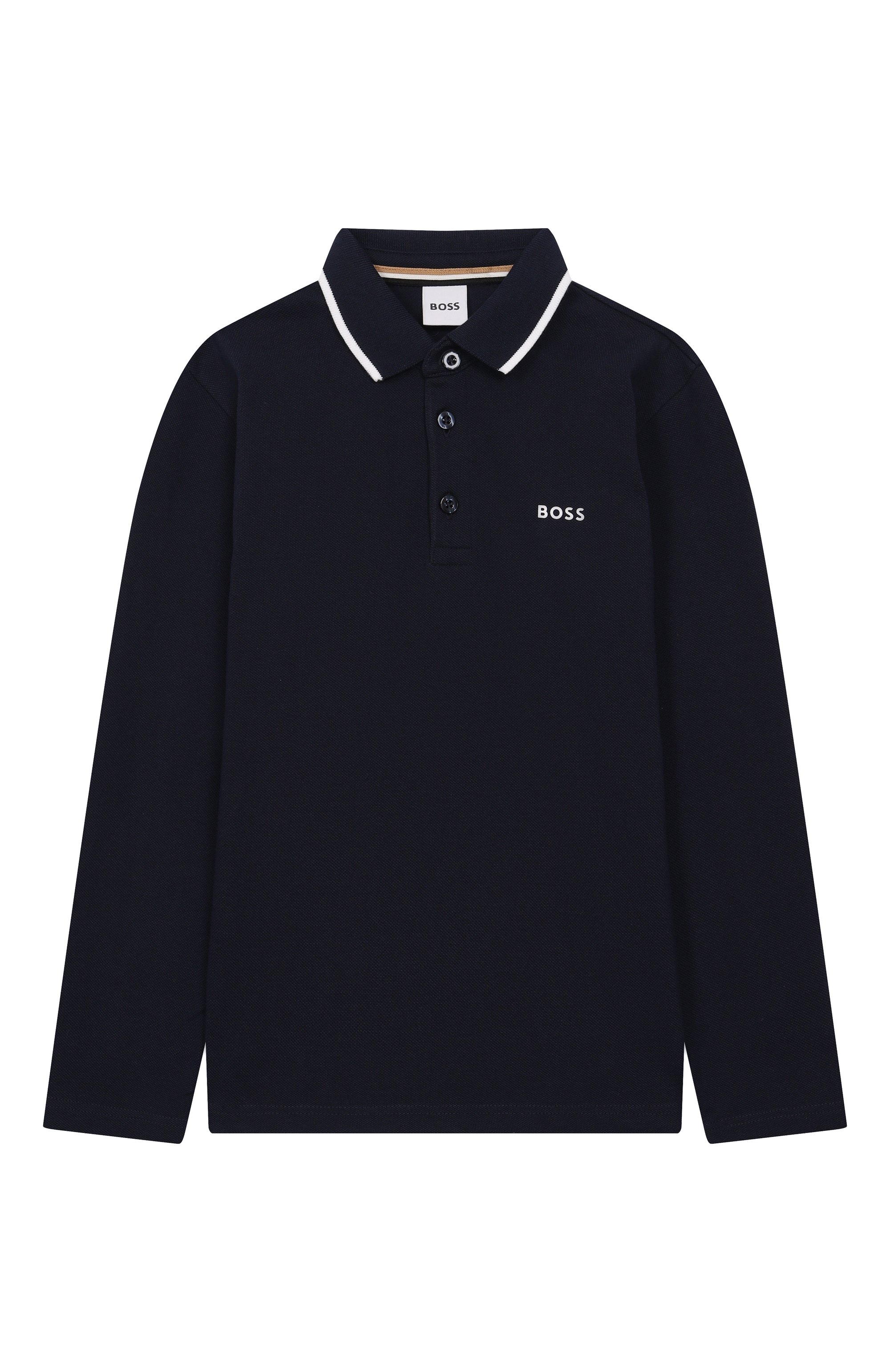 Хлопковое поло BOSS темно-синего цвета по цене 11500 руб., арт. J52330, фото 1 Хлопковое поло BOSS, арт. J52330, фото 1