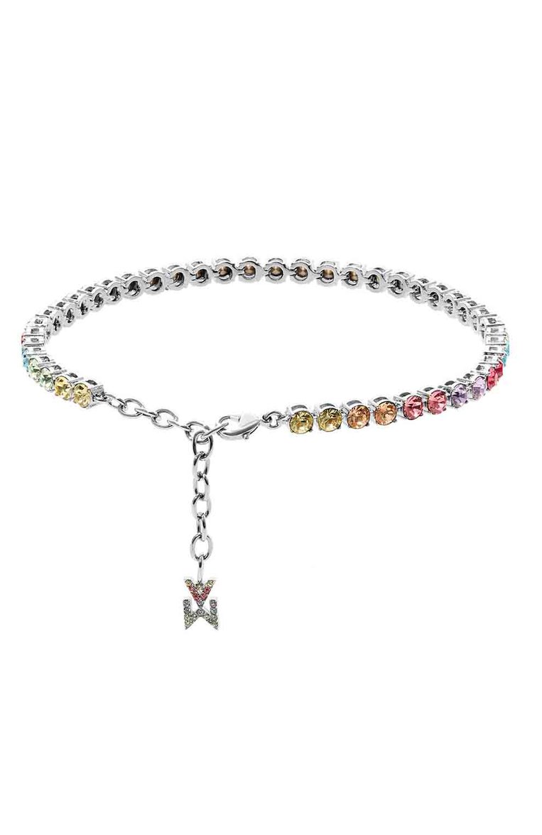 Женский анклет AMINA MUADDI разноцветного цвета, арт. TENNIS ANKLET/CRYSTALS SILVER BASE/SWA | Фото 3 (Нос: Не проставлено; Региональные ограничения белый список (Axapta Mercury): Не проставлено; Материал: Металл)