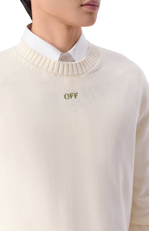 Хлопковый свитер Off-White 0MHE087S26KNI001 Кремовый  0MHE087S26KNI001 Фото 5