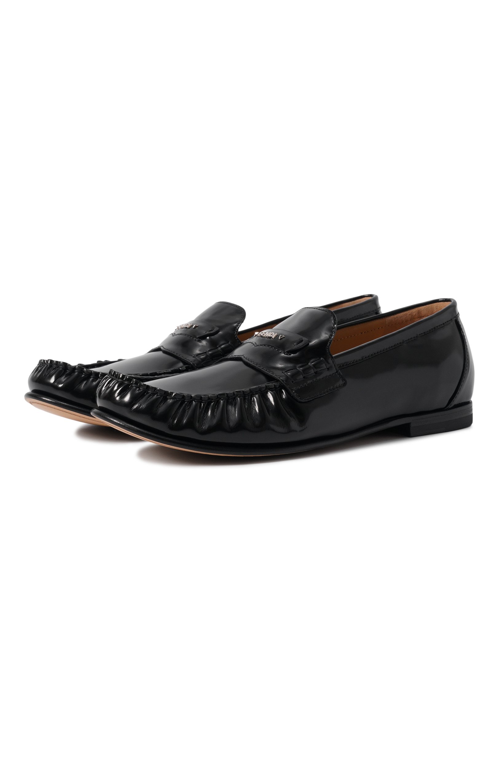 Кожаные пенни-лоферы scrunch FENDI черного цвета по цене 122500 руб., арт. 7D1996/69F, фото 1 Кожаные пенни-лоферы scrunch FENDI, арт. 7D1996/69F, фото 1
