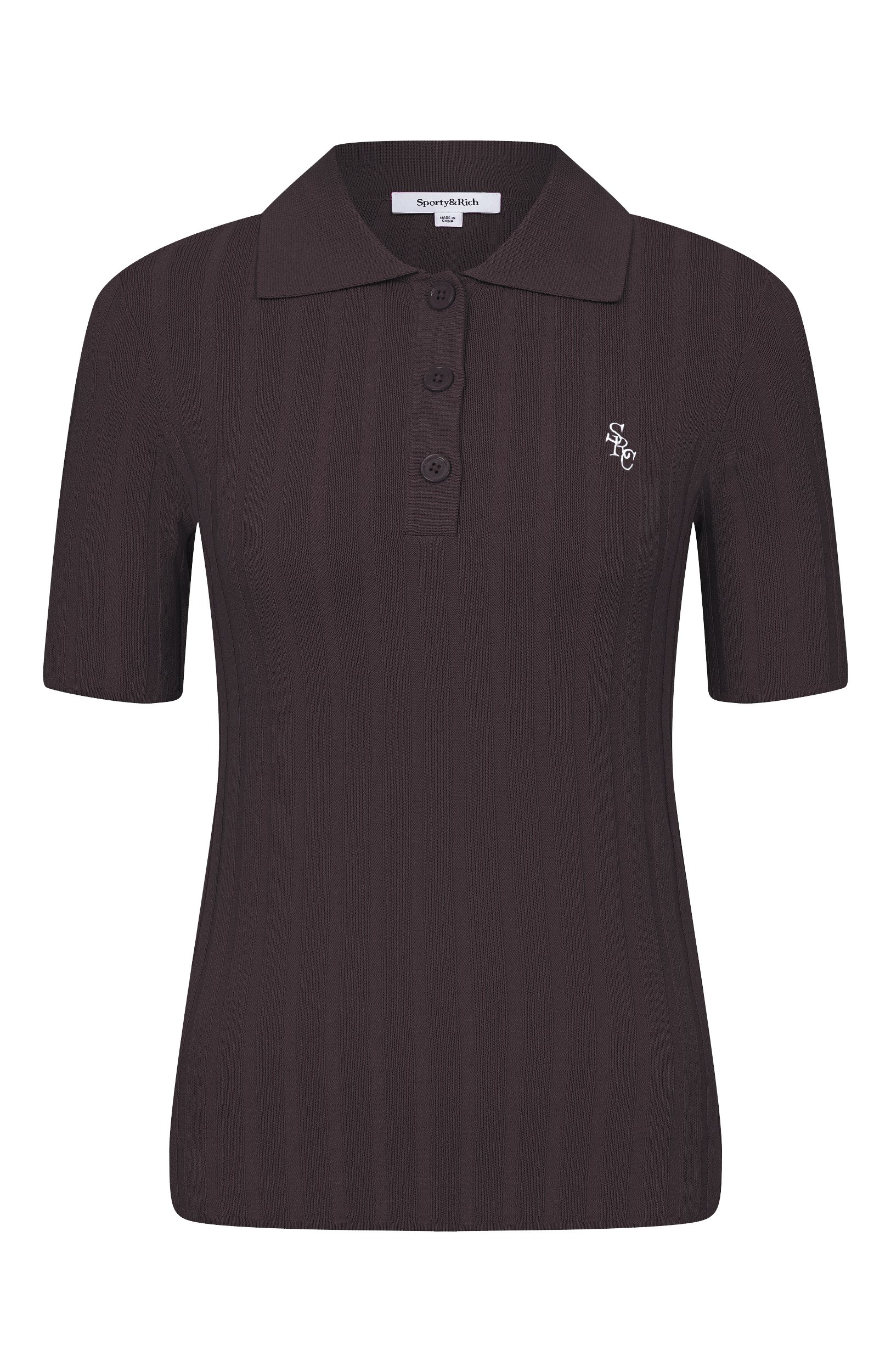 Поло из вискозы SPORTY AND RICH темно-коричневого цвета по цене 28600 руб., арт. WS069711302BR29, фото 1 Поло из вискозы SPORTY AND RICH, арт. WS069711302BR29, фото 1