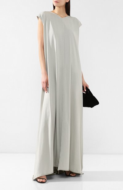 Хлопковое платье-макси RICK OWENS светло-серого цвета по цене 33200 руб., арт. R019S6550/RN, фото 2 Хлопковое платье-макси RICK OWENS, арт. R019S6550/RN, фото 2