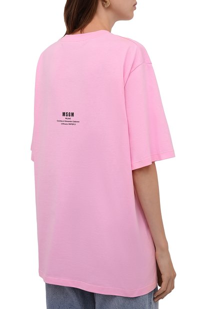 Хлопковая футболка MSGM розового цвета по цене 17100 руб., арт. 3142MDM195 217798, фото 4 Хлопковая футболка MSGM, арт. 3142MDM195 217798, фото 4