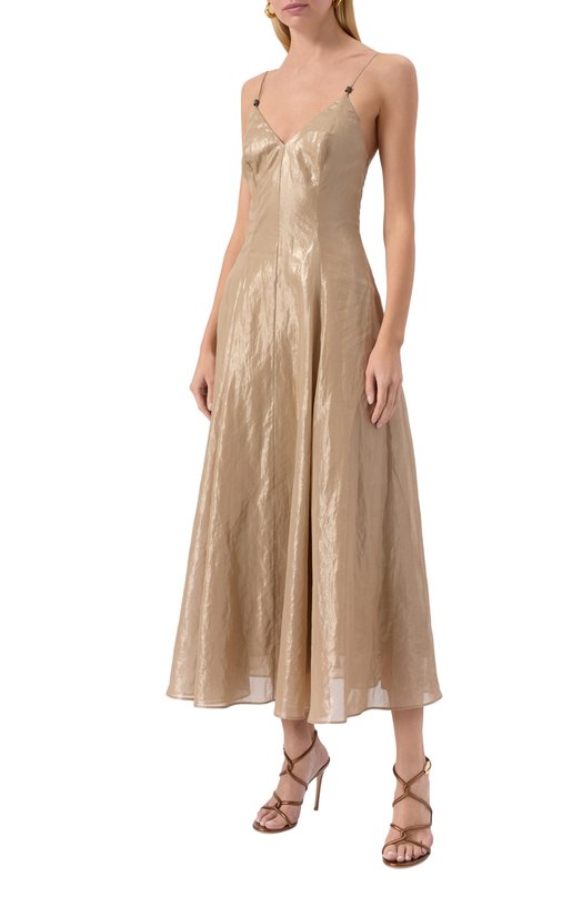 Хлопковое платье Brunello Cucinelli MP950A5352 Золотой  MP950A5352 Фото 3