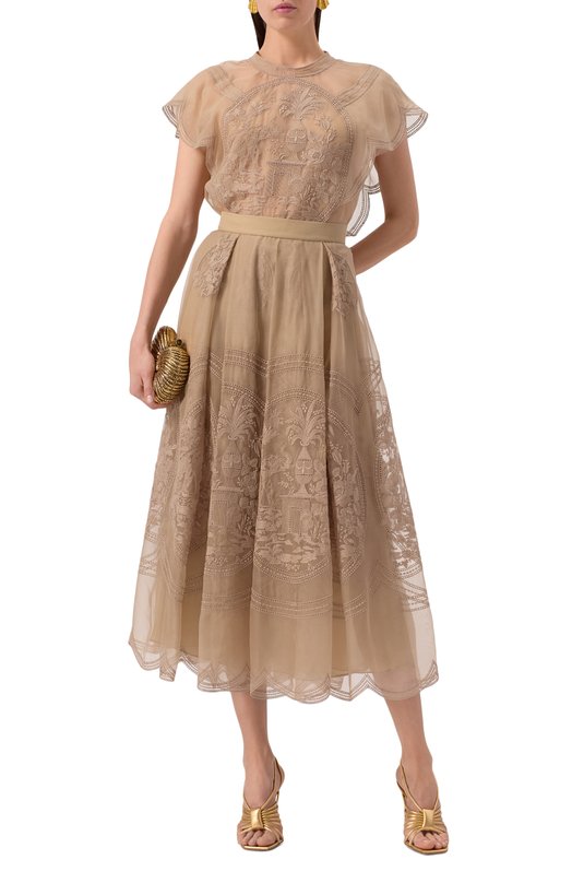 Шелковый топ Elie Saab T0159NS25 Бежевый  T0159NS25 Фото 2