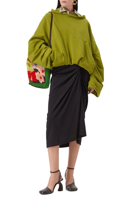 Женский хлопковое худи DRIES VAN NOTEN зеленого цвета, арт. 251-011106-1610 | Фото 2 (Длина (для топов): Стандартные; Материал сплава: Проставлено; Рукава: Длинные; Материал внешний: Хлопок; Драгоценные камни: Проставлено)