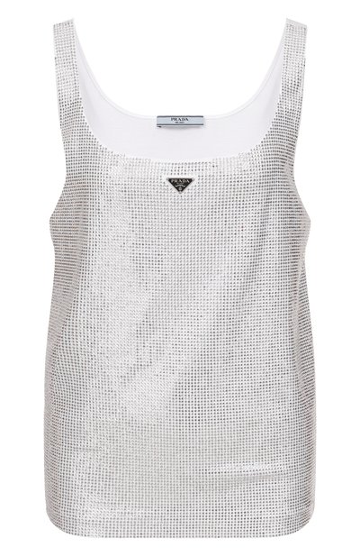 Женский хлопковая майка с отделкой стразами PRADA, арт. 3535BR/13TI