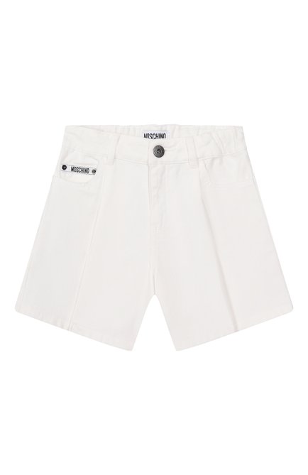 Детские джинсовые шорты MOSCHINO молочного цвета, арт. HDQ01R/L0A14/4-8 | Фото 1 (Нос: Не проставлено; Материал внешний: Хлопок; Материал сплава: Проставлено)