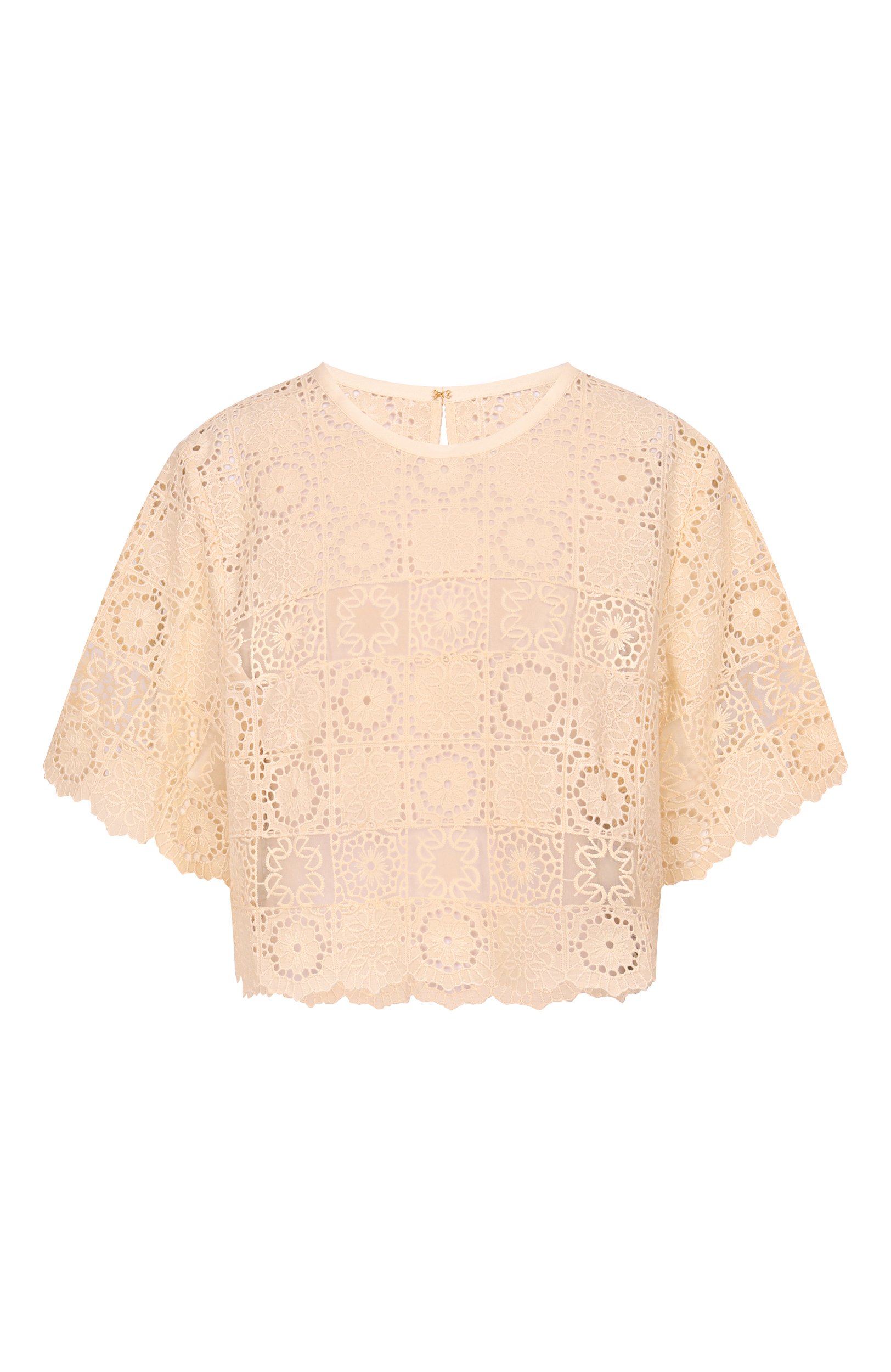 Топ из хлопка и шелка ELIE SAAB кремового цвета по цене 186500 руб., арт. T0387NBC26/C0ES1, фото 1 Топ из хлопка и шелка ELIE SAAB, арт. T0387NBC26/C0ES1, фото 1