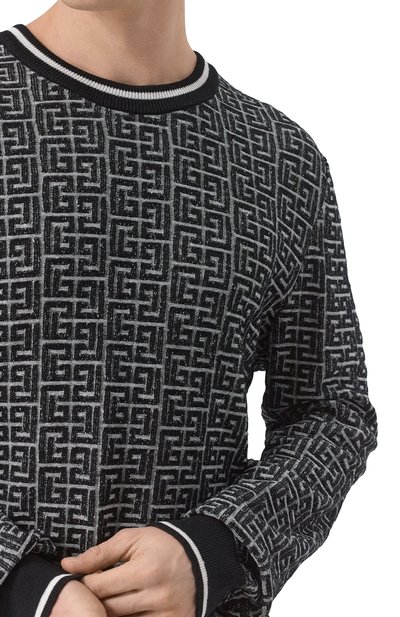 Джемпер из шерсти и льна BALMAIN черно-белого цвета по цене 125500 руб., арт. EH1KD000/KI03, фото 5 Джемпер из шерсти и льна BALMAIN, арт. EH1KD000/KI03, фото 5
