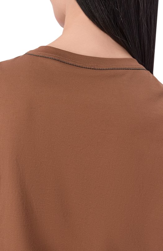 Хлопковая футболка Brunello Cucinelli MPT81BI100 Коричневый  MPT81BI100 Фото 5
