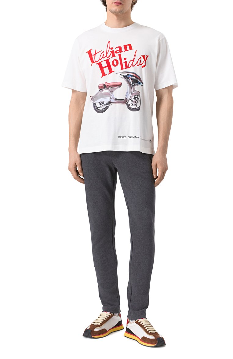 Мужская хлопковая футболка DOLCE & GABBANA белого цвета, арт. G8PN9T/G704S | Фото 2 (Длина (для топов): Стандартные; Рукава: Короткие; Стили: Кэжуэл; Принт: С принтом; Материал внешний: Хлопок; Мужское Кросс-КТ: Футболка-одежда; Кросс-КТ: Джерси)
