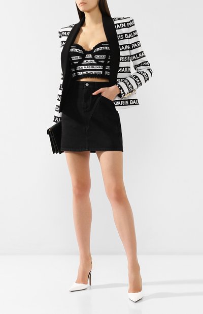 Хлопковый топ BALMAIN черно-белого цвета по цене 298000 руб., арт. RF10915/C057, фото 2 Хлопковый топ BALMAIN, арт. RF10915/C057, фото 2