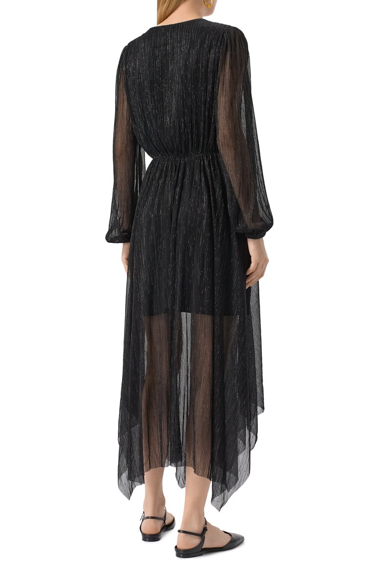 Женское платье THE KOOPLES черного цвет�а, арт. FR0B30088K | Фото 4 (Материал внешний: Металлизированное волокно, Синтетический материал; Рукава: Длинные; Длина Ж (юбки, платья, шорты): Миди; Случай: Повседневный; Женское Кросс-КТ: Платье-одежда; Стили: Гранж)