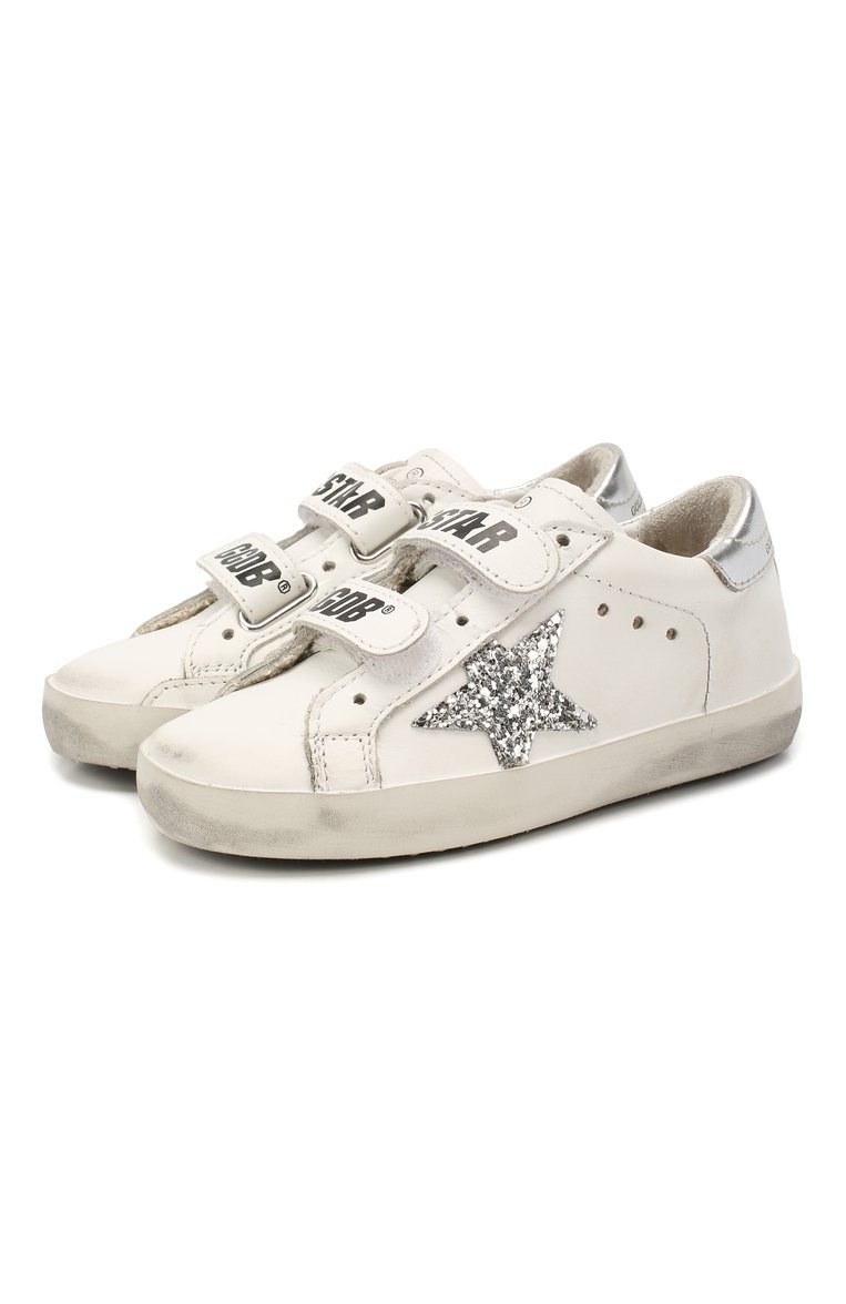 Детские кожаные кеды superstar GOLDEN GOOSE DELUXE BRAND серебряного цвета, арт. G36KS321.J1 | Фото 1 (Материал внутренний: Натуральная кожа; Кросс-КТ: велькро; Девочки Кросс-КТ: Обувь-низкие; Нос: Не проставлено; Материал сплава: Проставлено; Материал внешний: Натуральная кожа)