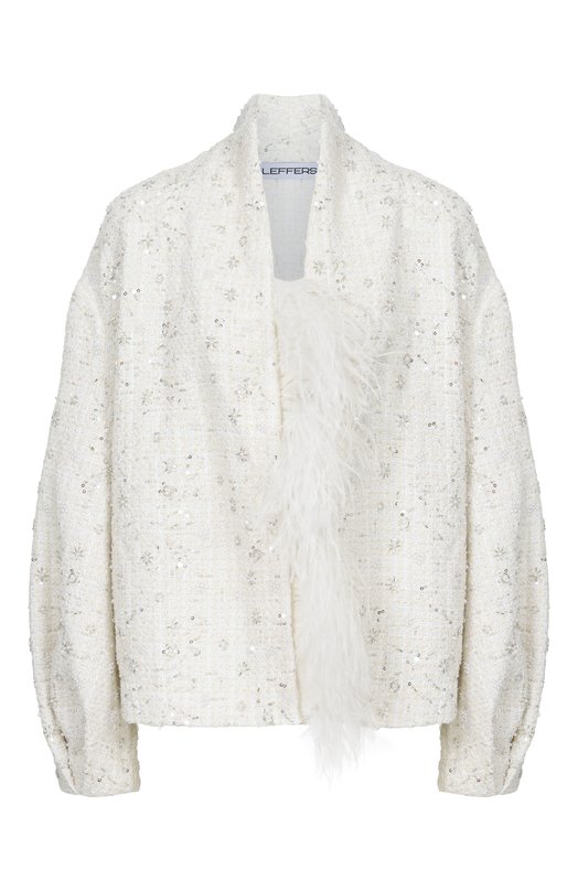 Твидовый жакет с отделкой перьями Leffers 1\5.52.94.15.02 Белый 1\5.52.94.15.02