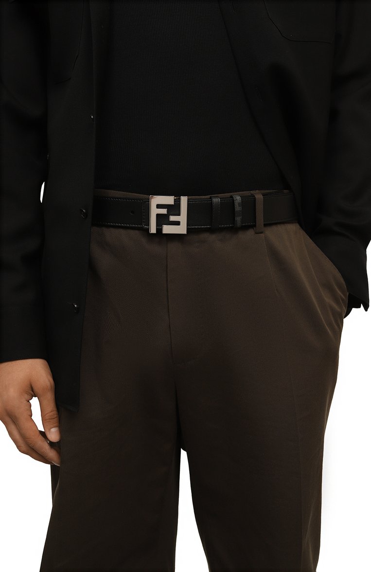 Мужской двусторонний ремень FENDI черного цвета, арт. 7C0424 AGR9 | Фото 2 (Материал: Натуральная кожа; Нос: Не проставлено; Случай: Повседневный)
