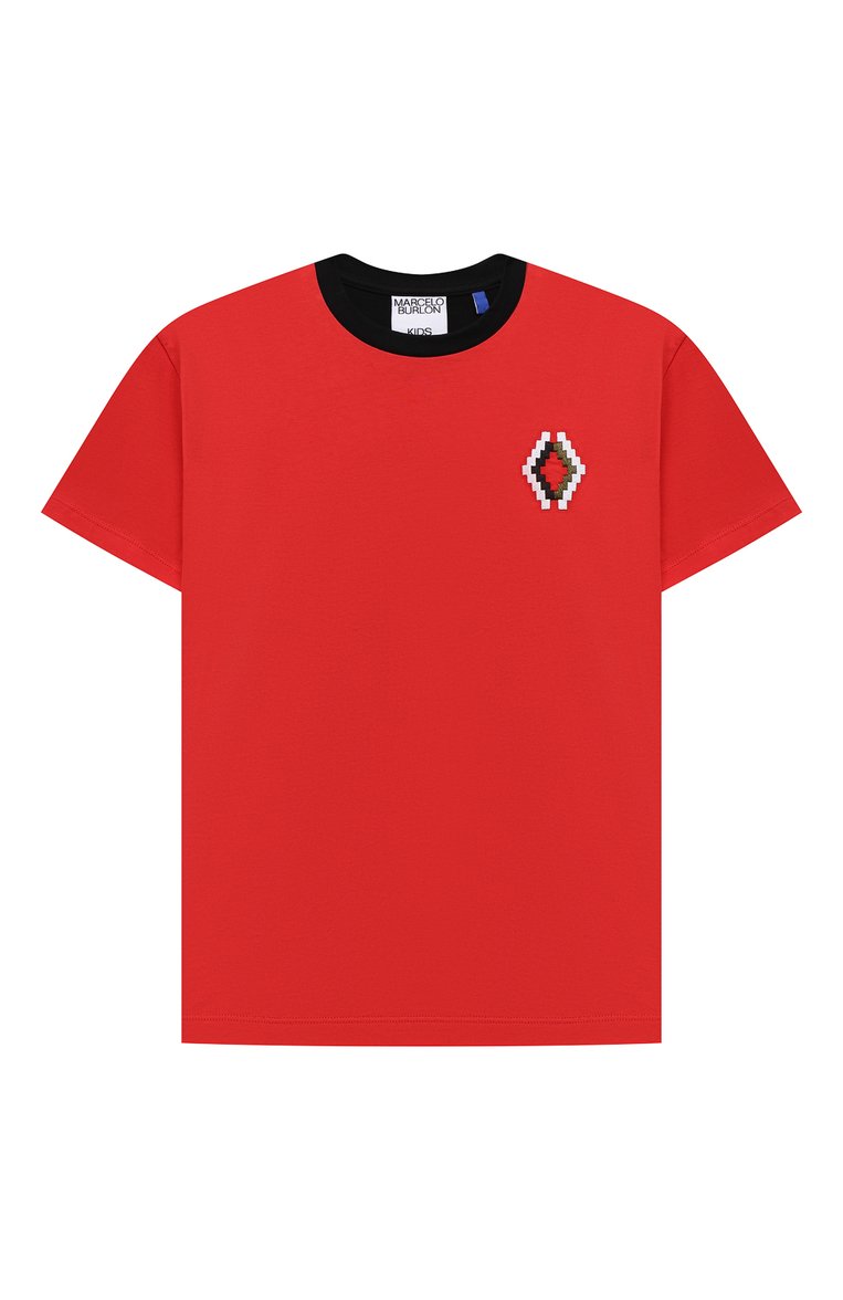Детская хлопковая футболка MARCELO BURLON KIDS OF MILAN красного цвета, арт. CBAA002F21JER001 | Фото 1 (Материал внешний: Хлопок; Рукава: Короткие; Мальчики Кросс-КТ: Футболка-одежда; Драгоценные камни: Проставлено; Материал сплава: Проставлено; Ростовка одежда: 10 - 11 лет | 140 - 146см, 12 лет | 152 см, 6 лет | 116 см, 8 лет | 128 см)