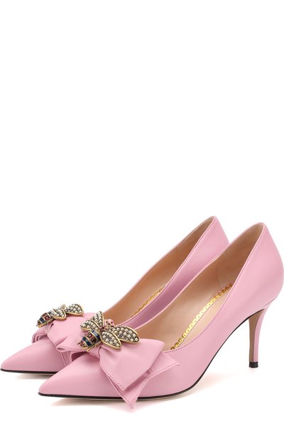 Кожаные туфли с бантом на шпильке GUCCI, арт. 496641/BK000, фото 1