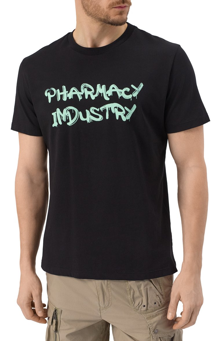 Мужская хлопковая футболка PHARMACY INDUSTRY черного цвета, арт. PHABM00186 | Фото 3 (Рукава: Короткие; Материал внешний: Хлопок; Длина (для топов): Стандартные; Принт: С принтом; Стили: Гранж; Мужское Кросс-КТ: Футболка-одежда; Автоматизация ТО: Проставлено; Детали: Без декора; Автоматизация состава: Проставлено)