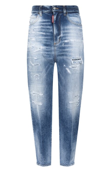 Женские джинсы DSQUARED2 синего цвета, арт. S72LB0831/S30663 | Фото 1 (Материал внешний: Хлопок; Материал сплава: Проставлено; Длина (брюки, джинсы): Стандартные; Драгоценные камни: Проставлено)